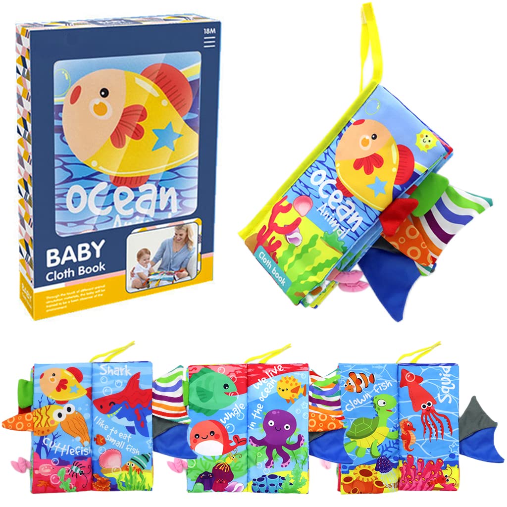 PATPAT Cloth Books for Babies, 3D Baby Cloth Book, Cute Ocean Animal Theme Soft Cloth Books, 6 Pages Early Development Baby Cloth Book for Baby Toddler 3-18 Months (Ocean Animals Cloth Book) PATPAT Cloth Books for Babies, 3D Baby Cloth Book, Cute Ocean Animal Theme Soft Cloth Books, 6 Pages Early Development Baby Cloth Book for Baby Toddler 3-18 Months (Ocean Animals Cloth Book)